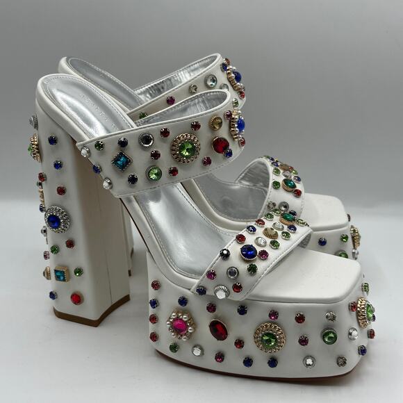 AZALEA WANG Breeze Embellished Sandal in White Jewel Rhinestone Sz 10 - Picture 2 of 9